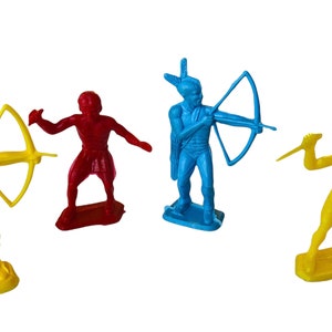 MPC blue red yellow native revolutionary war civil patriots lot vtg western toys 1960s marx toy soldiers army men bow arrow