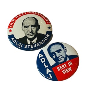 Political Pin Button Pinback President Campaign 1961 Adlai Stevenson Kennedy JFK