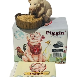 Pig Figurine Anthropomorphic Corbridge Piglet Flambro Piggin BOX Troughing farm