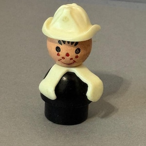 Vintage Fisher Price Little People Antique 1960s Figure Toy Kids Fireman Black White