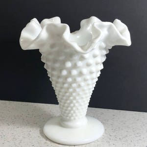 MILK WHITE GLASSWARE vintage hobnail opaque vase collectible art deco flowers floral