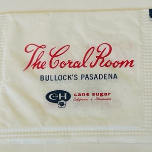 CH sacchetto di zucchero segno carta ephemera pubblicità vtg memorabilia 1960s C e H Hotel Motel Inn ristorante Coral Room Bullocks Pasadena
