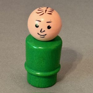 Vintage Fisher Price Little People Antique 1960s Figure Toy Kids Wood Green Boy