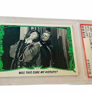 Horror Universal Monster Morirás riendo Trading Card Vintage 1980 Topps Spook Graded PSA 9 Cure Hiccups #71 Phantom