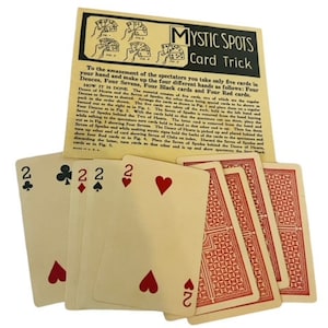 Juguete de mago Magic Shop Trick 1940s Whitman Publishing Mystic Spots card vtg usa