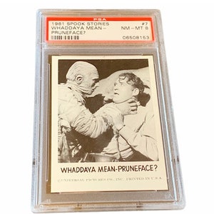 Horror Universal Monsters Trading Card Vintage 1963 Leaf Spook Stories Graded PSA 8 The Mummy Boris Karloff #7 pruneface