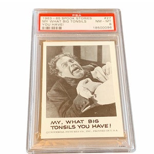 Horror Universal Monsters Trading Card Vintage 1961 Leaf Spook Stories Graded PSA 8 vtg #27 Karloff Legosi grote amandelen verstikking