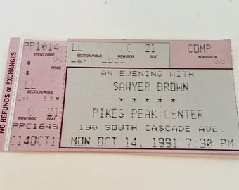 Sawyer Brown Rock Concert Ticket Stub pop memorabilia música heavy metal country vintage efímera 1991 Pikes Peak Center Colorado Springs CO
