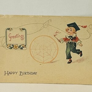 Briefkaart vtg Antique Ephemera Postkaart Happy Birthday Graduate 1930 Groet de VS
