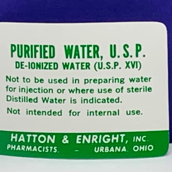 VINTAGE DRUG STORE label vintage 1930s ephemera paper pharmacy prescription vtg advertising Hatton Enright purified water Urbana Ohio Oh usp