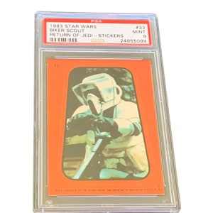 Naklejka na kartę kolekcjonerską Star Wars Topps w stylu vintage Graded PSA 9 mint vtg oryginalna kolekcjonerska RZADKA Return Jedi #33 Biker Scout Stormtrooper