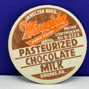 MILK BOTTLE CAP vintage dairy pasteurized farm advertising vtg cow pog 1930 ephemera Wayside Jameczek bros drums pennsylvania pa chocolate