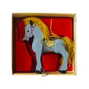 Country Horse Christmas Ornament Antique Vtg Holiday Wooden Trojan Wood Pony B2