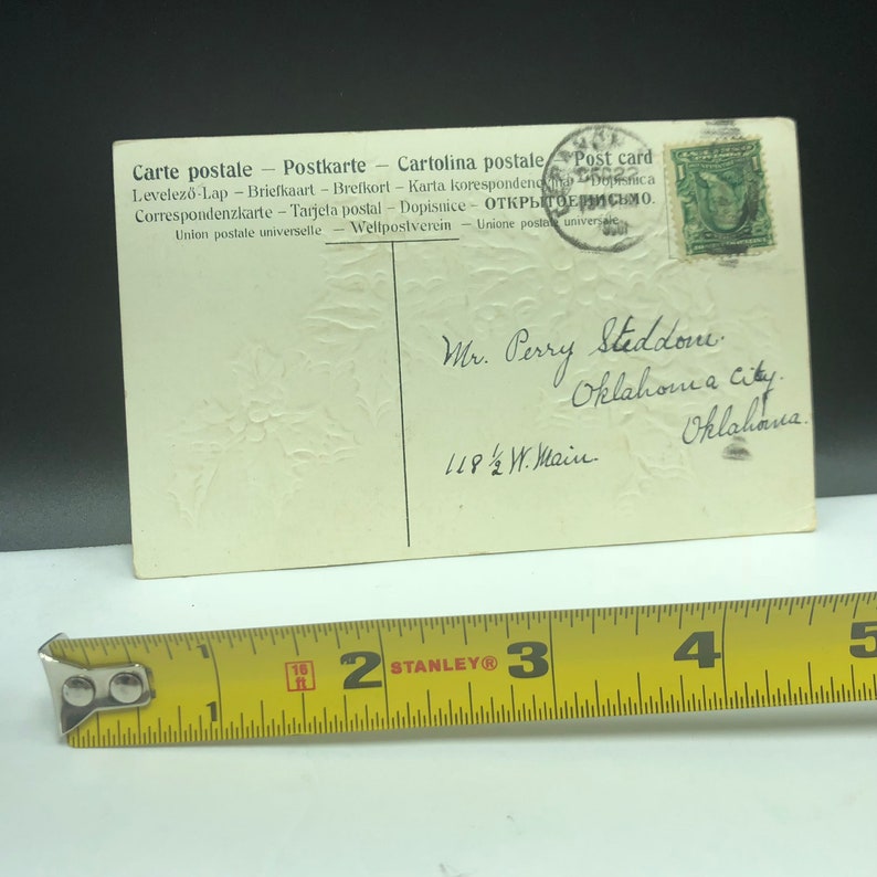 1907 ANTIQUE POSTCARD EPHEMERA paper collectible post card souvenir divided back Oklahoma city Christmas holiday happiest merry mistletoe