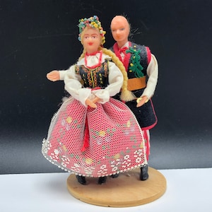 GERMANY SPOLDZIELNIA DOLLS vintage st wyspianskiego vtg toy handmade dancing dancers lalki para handmade couple blonde dress wood figures
