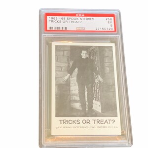 Cartes à collectionner Universal Monsters d'horreur vintage 1961 Leaf Spook Stories, gradué PSA 5 vtg #58 Frankenstein Tricks or Treat