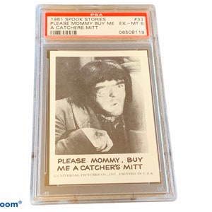 Horror Universal Monsters Trading Card Vintage 1961 Leaf Spook Stories Graded PSA 6 vtg #33 Mommy Catchers Mitt Zombie eng grotesk
