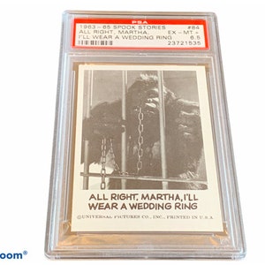 Horror Universal Monsters Trading Card Vintage 1961 Leaf Spook Stories Graded PSA 6.5 vtg #84 Mighty Joe Young Gorilla King Kong Wedding