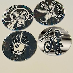 Retro Pogs lot Slammer Milk Cap game vtg skull punk grunge skater punk silver S2