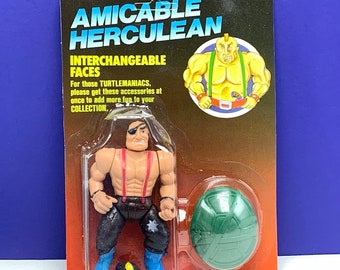 AMICABLE HERCULEAN WRESTLER vtg 1980s figure toy moc sealed teeneage mutant ninja turtles head tmnt kiewit hasselt belgium eye patch BM2