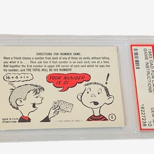 Gad Fun Trading Card 1963 Spelinstructies #6 Graded PSA 10 GEM MINT populatie pop 1/1 Zeldzaam stripboek honkbal