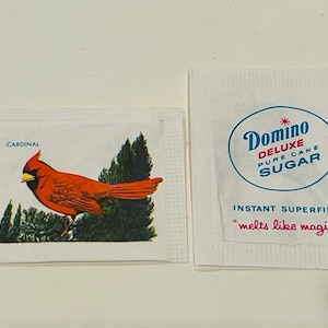 Domino Deluxe sugar packet sign paper ephemera advertising vtg memorabilia 1960s hotel motel diner restaurant diner birds Red Cardinal