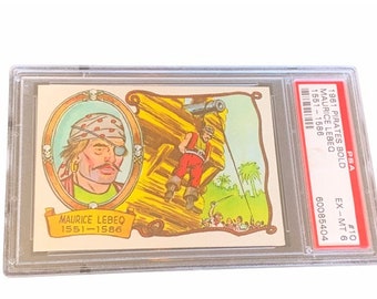 Piratas Tarjeta coleccionable Vintage Graded PSA 6 Maurice Lebeq 1961 Bold 1551-1566 hanging noose cannon ship #10 eye patch ephemera