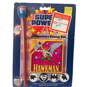 Hawkman Super Powers Action Figure 1984 Kenner Hawk Man MOC Stamp Set Signature BMC3