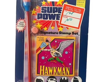 Hawkman Super Powers Action Figure 1984 Kenner Hawk Man MOC Stamp Set Signature BMC3