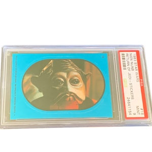 Naklejka na kartę kolekcjonerską Star Wars Topps w stylu vintage Graded PSA 9 mint vtg oryginalna kolekcjonerska RZADKA Return of Jedi #16 Nien Nunb Numb NIEBIESKA