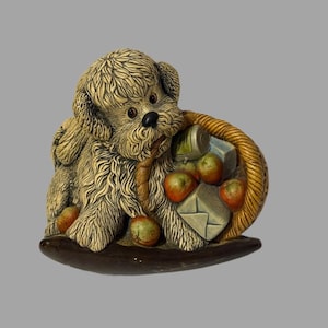 Vintage Puppy Dog Chalkware Figurine Naturecraft Congleton Home Wrecker Bosson Groceries Basket