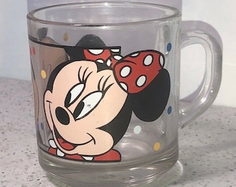 MINNIEMOUSE MOK Vintage Walt Disney glazen beker glaswerk strik polka dot vtg disneyland world mickey