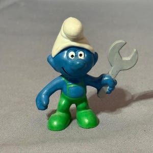 Vintage Smurfs Schleich Toy Figure Peyo Germany Bully 1970 Green Wrench Mechanic