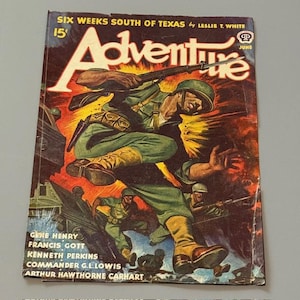 Vintage Print Ad 1943 Advertising WW2 WWII Adventure Magazine Cover Soldier Texas TX 9X7