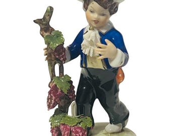 Dresdner Antike Porzellanfigurine vtg Deutschland Victorian Spitze Junge Trauben PERFEKTER ZUSTAND