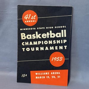 Annons för vintage basketprogram från 1953, Williams Arena, Minnesota State Manual