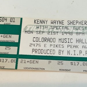 Kenny Wayne Shepherd Konzertkarte Stub Pop Memorabilia Musik Heavy Metal Country Ephemera Sammlerstück 1998 Denver Colorado Music Hall
