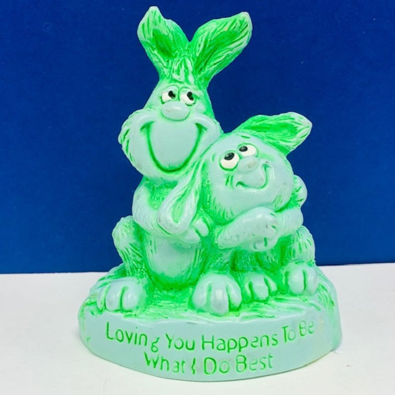 BUNNY RABBIT FIGURINE 1976 Great American dream collectible easter green 23039 usa made sculpture gift Loving you what I do best