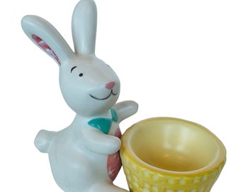 Portavasos para huevos de Pascua Conejito Cesta de conejos antropomórficos Lazo de porcelana