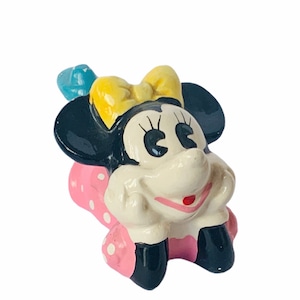 WALT DISNEY FIGURINE vintage Japan sculpture figure disneyland park gift ware Minnie Mouse Christmas decor pink polka dot bow smile