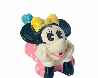 FIGURA DE WALT DISNEY Escultura japonesa vintage Figura de Disneyland Park Regalo Decoración navideña de Minnie Mouse Lazo de lunares rosas Sonrisa