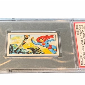 Superman Primrose Trading Card 1968 Vintage DC Comics Liga da Justiça Clark Kent Inglaterra Brainiac PSA 9 classificado # 28 Bam Versus Pow Tank soco