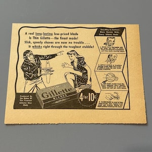 Vintage Print Ad 1943 Advertising WW2 WWII Adventure Magazine Gillette Blade 6X5