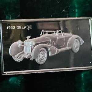 Franklin Mint Silver Bar Mini Ingot 1975 Centennial Car 1932 Delage Classic vtg