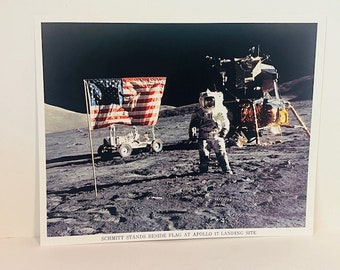 Official Nasa photo Apollo 17 space astronaut Eva Moon Jack Schmitt USA Flag BC5