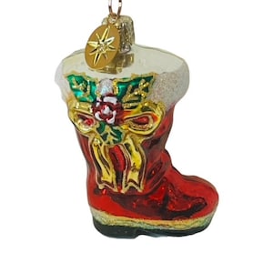 Christopher Radko Christmas Ornament Glass Vtg Figurine Stocking Gold Bow Gifts B3