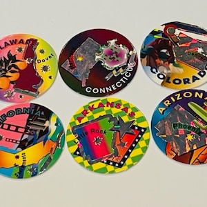 US States Pogs lot Slammer Milk Cap game vtg California Arizona Delaware CN DE