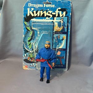 Vintage Dragon Master Force Ninja Lanard 1986 Figura COMPLETA Carta MOTU Remco 2 Blu