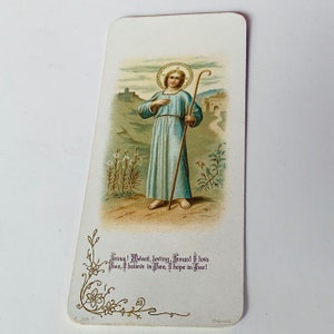 HOLY PRAYER CARD antique vintage papier éphémère décor cadeau église chrétienne catholique Jésus Christ 1912 berger garçon du personnel
