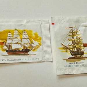 Domino sugar packet 1960s advertising restaurant Constitution ship HMS Bounty US